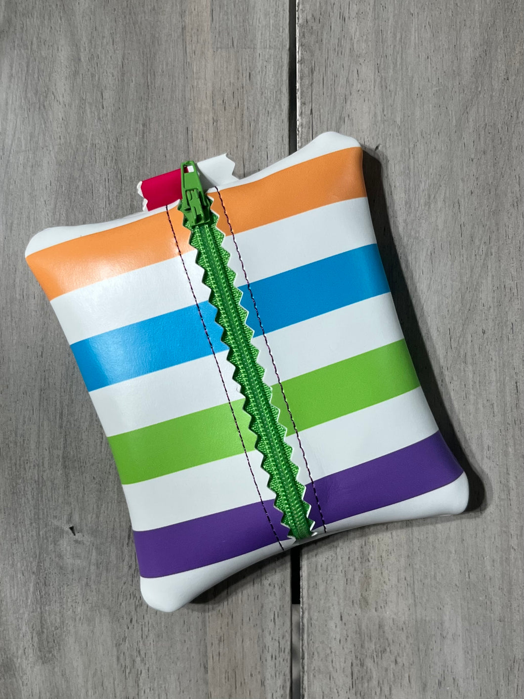 Colorful Stripe Pocket Pouch-faux leather (vinyl)